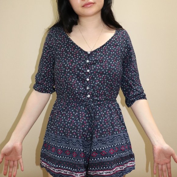 Navy Blue Boho Romper - Picture 1 of 3